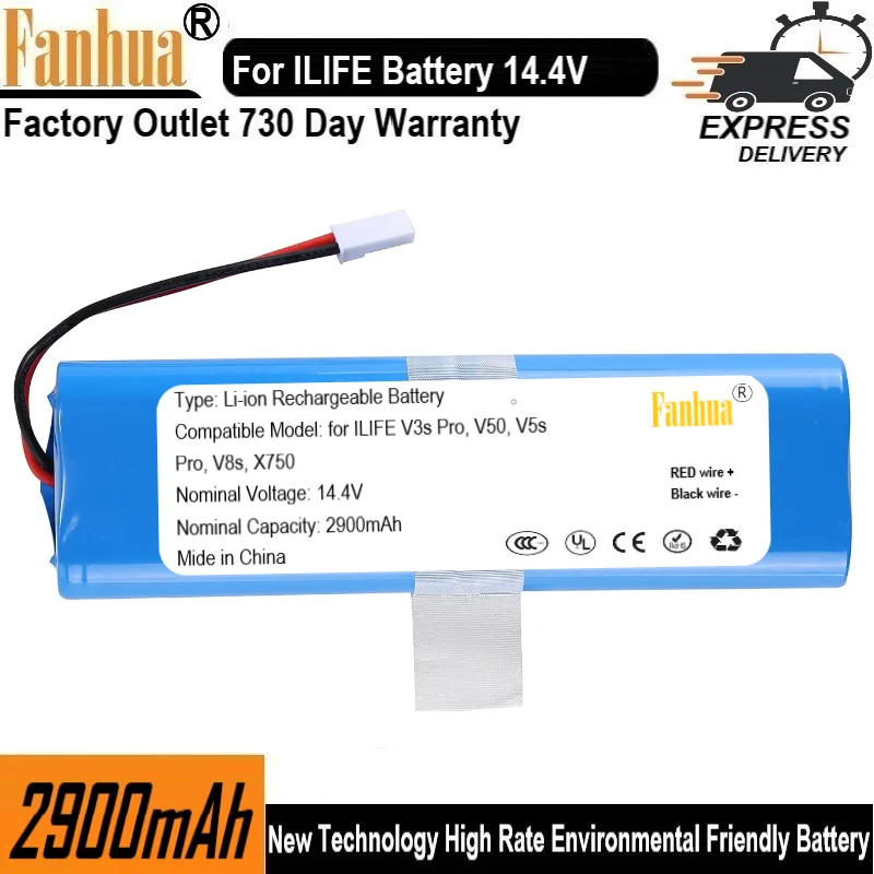 

14.4V 2900mAh 14.8V Battery for ILIFE V3s Pro, V50, V5s Pro, V8s, X750, For ZACO V3, V40, V5s Pro, V5x