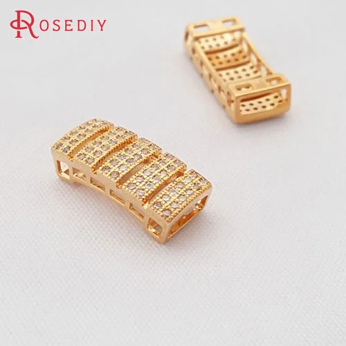 (B141)2 piezas de 17x8mm, 24K, chapado en oro, latón y circonita, Micro inserto para pulseras, abalorios, accesorios de joyería Diy