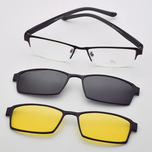 Imagen 2 del producto Montura de gafas ultraligera de aleación para hombre, cinturón grande con Clip magnético, montura de gafas para miopía, lentes 3D, gafas de sol polarizadas, gafas cuadradas