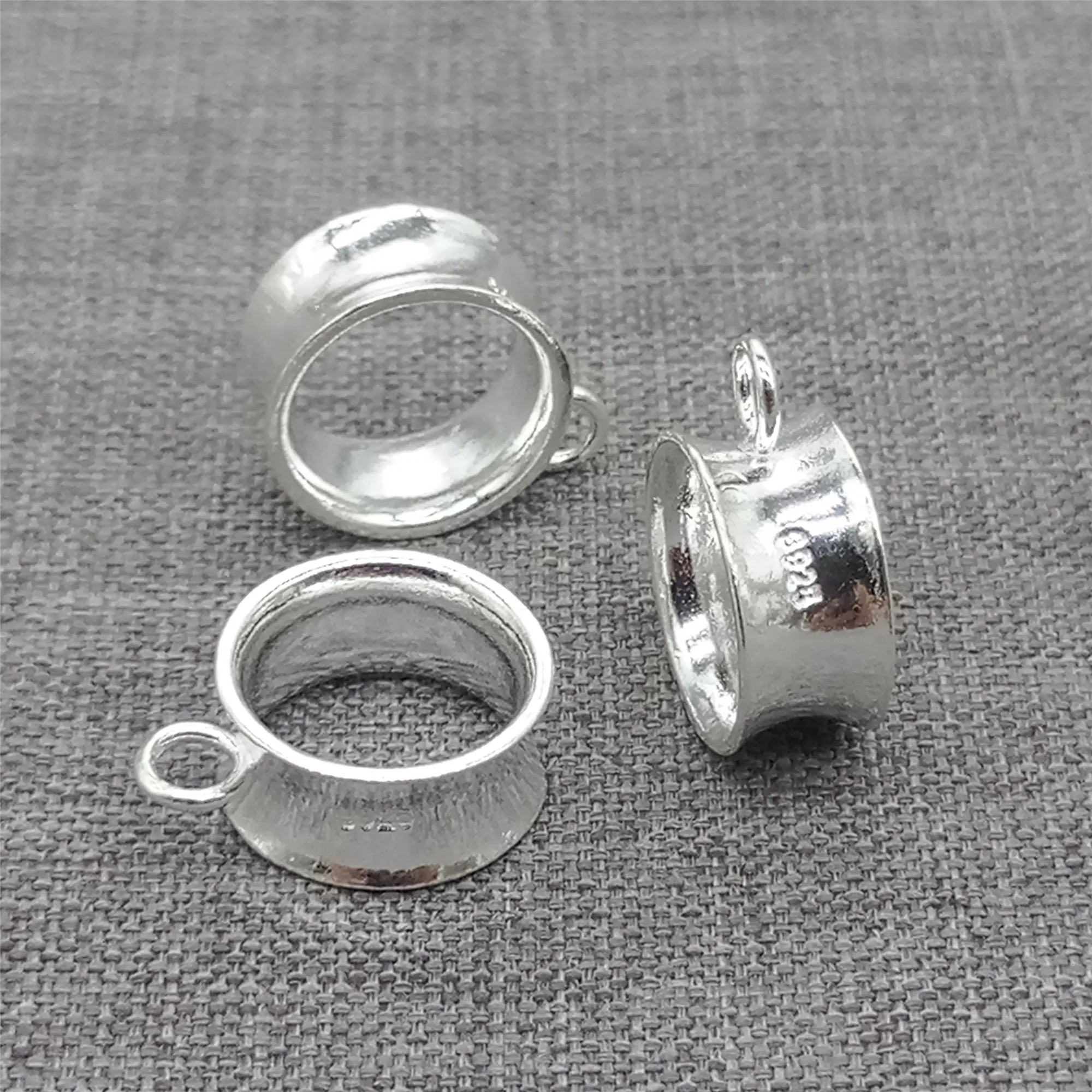 

2pcs of 925 Sterling Silver Plain Large Hole Bail Charm Bead for Bracelet Spacer