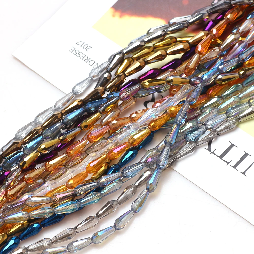 70pcs Beaded Lampwork Glass Drop Beads 3x7/4x10mm Austria Crystal Teardrop Pendant For DIY Making Jewelry Needlework