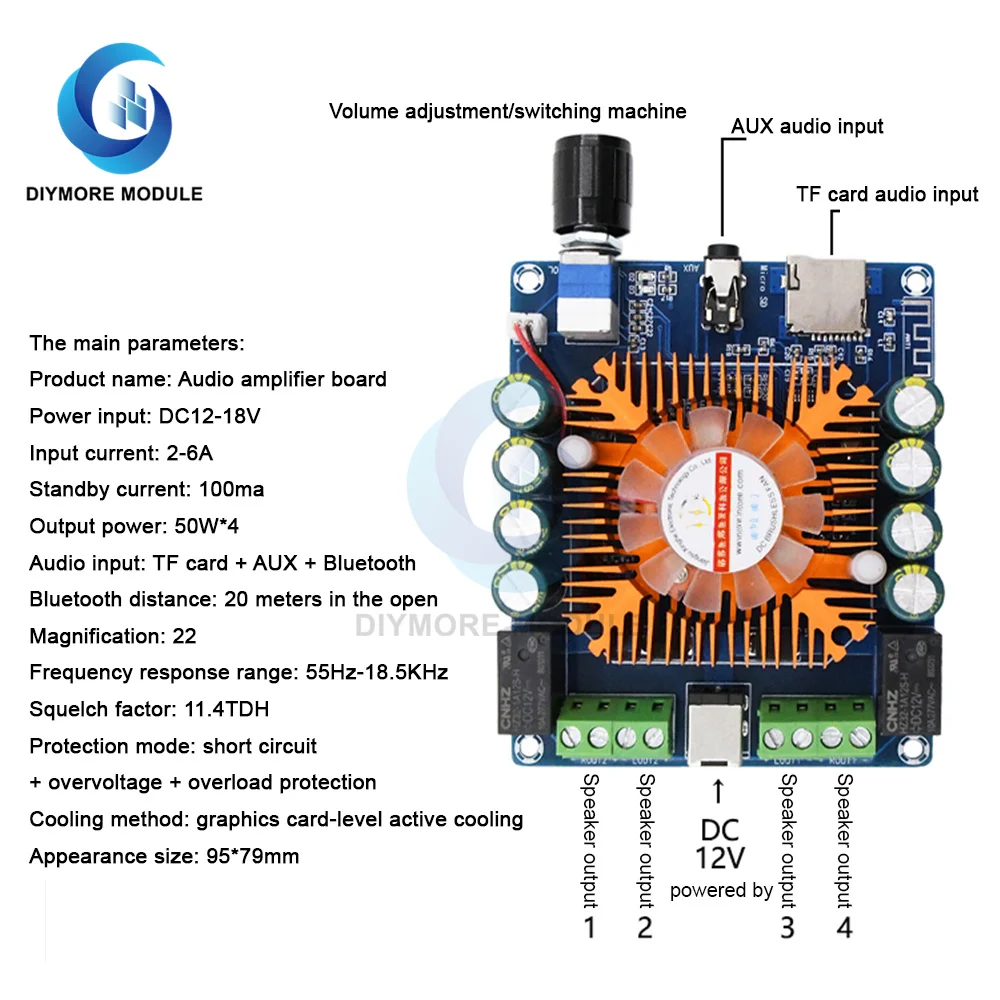 XH-A393 Car audio refitted Bluetooth digital power amplifier board with sufficient power TDA7388 imported 50W * 4