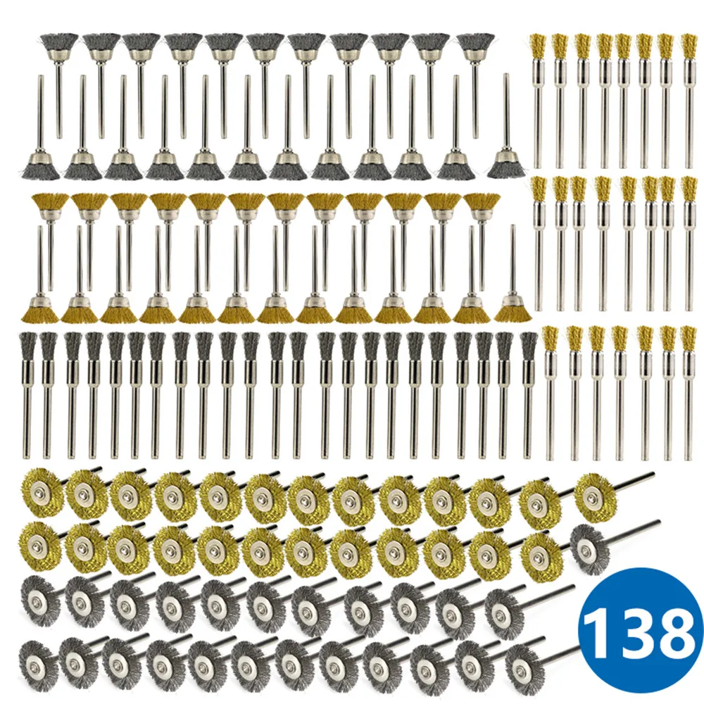 Polish Wire Brush Kit 138pcs 1/8'' Shank Strainless Steel  Wheel Brushes for Dremel Rotary Tools Polishing