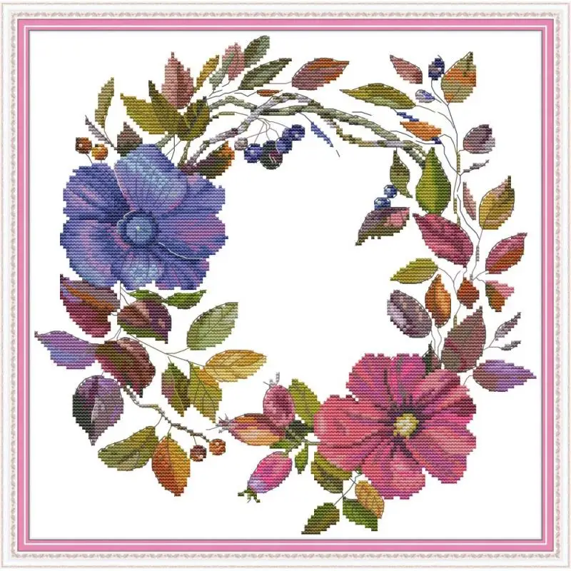 Needlework,DIY Cross Stitch,Sets for Embroidery Kits,14CT&11CT, Fruit Flower Bread Christmas Wreath White Canvas,cotton Thread