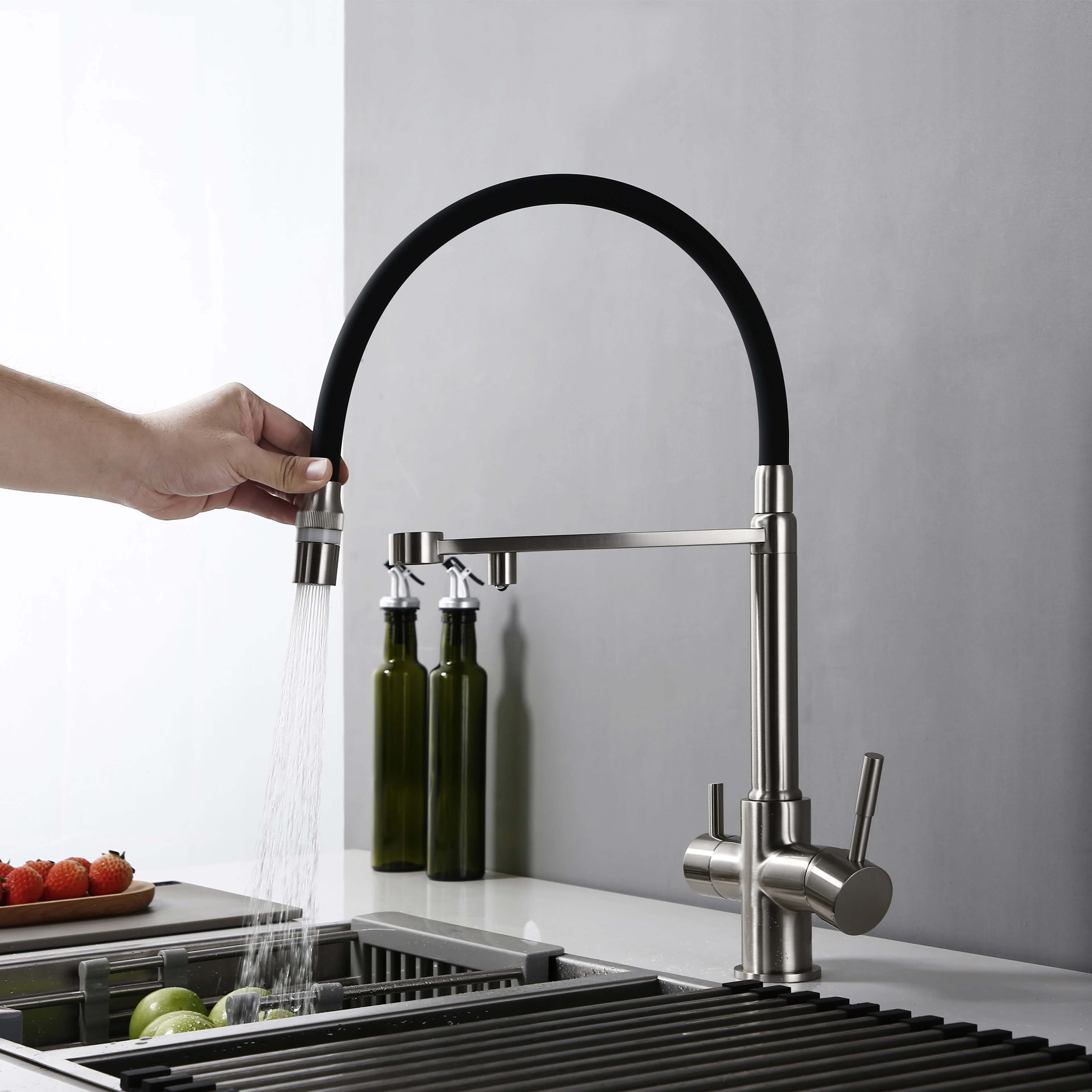 Keuken Mengkraan 3 Manier Osmose Water Filter Keuken Tap 3-In-1 Reverse Tri Flow In Geborsteld nikkel Rvs