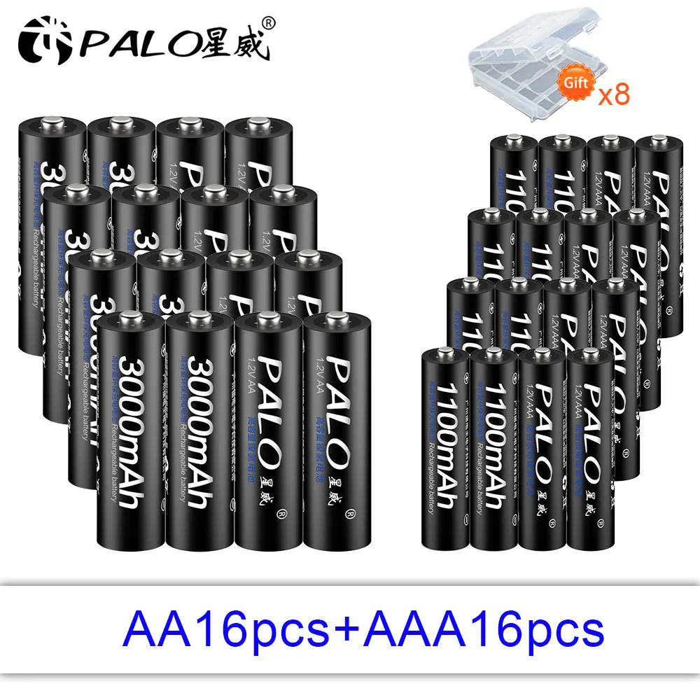 PALO 12-24pcs 1.2V AA Rechargeable Battery AA + AAA 1.2v Ni-MH Rechargeable AAA Batteries for camera led torch Toys RC