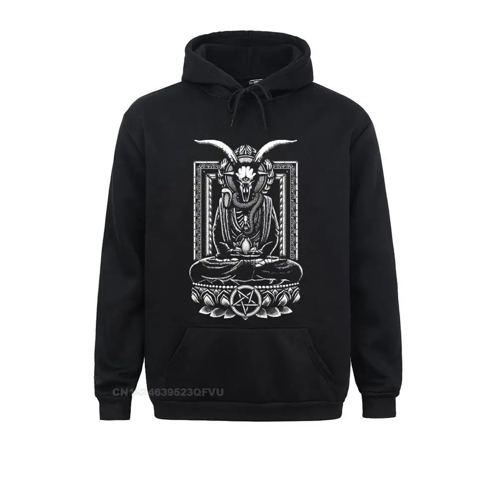 Vintage Men's Hoodie Baphomet Crazy Cotton Pullover Hoodie Satanic Buddha Spiritual Skull Skeleton Goat Men Sweasweater Classic