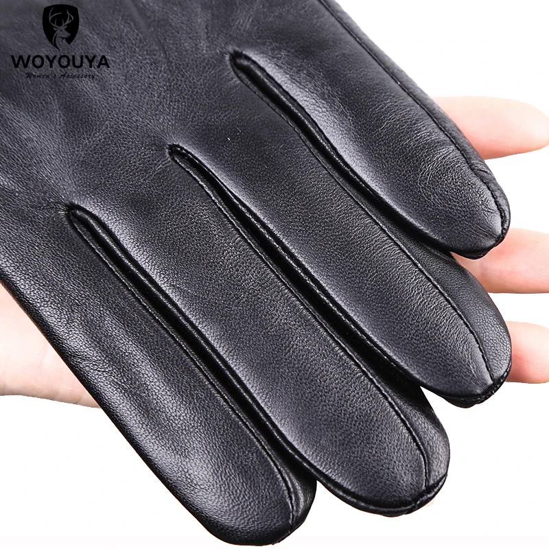 Guantes de piel de oveja para hombre, de alta gama, cálidos, de invierno, color negro, a la moda, Comfortable-8008Y