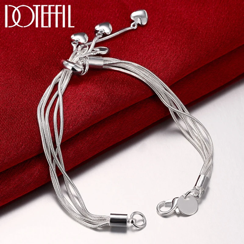 

DOTEFFIL 925 Sterling Silver 18K Gold Five Heart Snake Chain Bracelet For Women Charm Wedding Engagement Fashion Party Jewelry