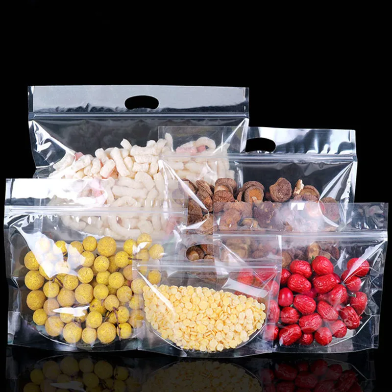 50pcs General Stand up Plastic Portable Ziplock Bag Clear/Flosted Cereals Fruits Cookie Biscuit Outside Food Packaging Pouches