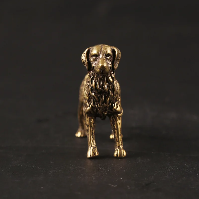 Solid Brass Golden Retriever Dog Figures Key Chain Pendants Jewelry Chinese Zodiac Animal Puppy Keychain Hanging Trinkets Copper