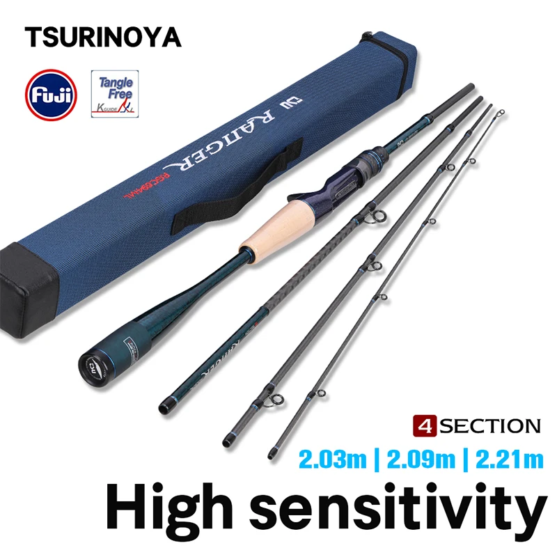 

TSURINOYA RANGER Portable Fishing Rod 2.03m 2.09m 2.21m 4 Section Travel Ultra Light Lure Casting Spinning Fishing Rod L ML Pole