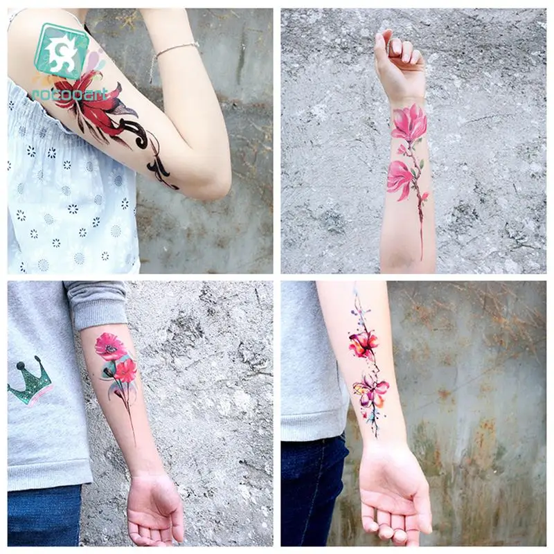 Individuality Simple Ink Flower Design Body Art Water Transfer Waterproof Temporary Tattoo Sticker For Women Arm Fake Tattoos