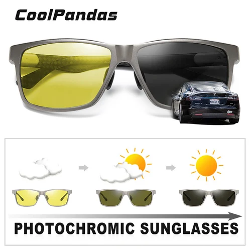 Imagen 2 del producto Gafas de sol polarizadas fotocromáticas cuadradas de fibra de carbono para hombre, gafas de visión diurna y nocturna, gafas de sol para hombre