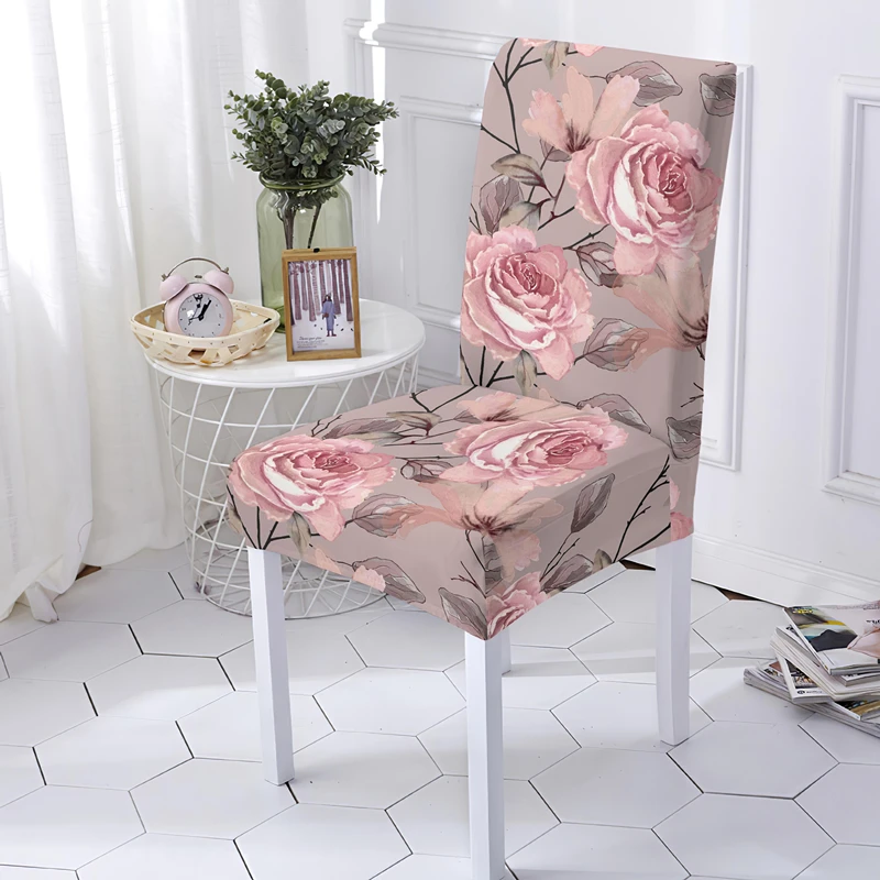 Rose Printed Stretch Chair Cover For Dining Room Office Banquet Chairs Protector Elastic Material Armless Seat Covers