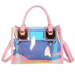 Bolso de PVC transparente para mujer, bolsa de mensajero de Color multifunción con cremallera, bolso de hombro con láser, 2024