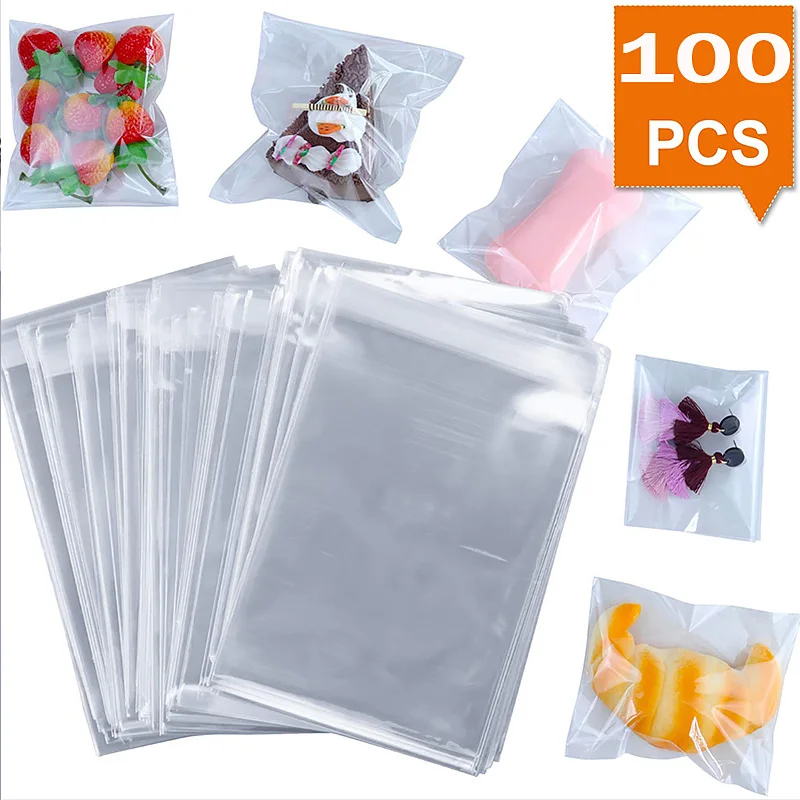 Bolsa de regalo autoadhesiva transparente para Uds, embalaje de joyería, con cierre hermético, para galletas, pan, comida, 100/bolsas de plástico OPP