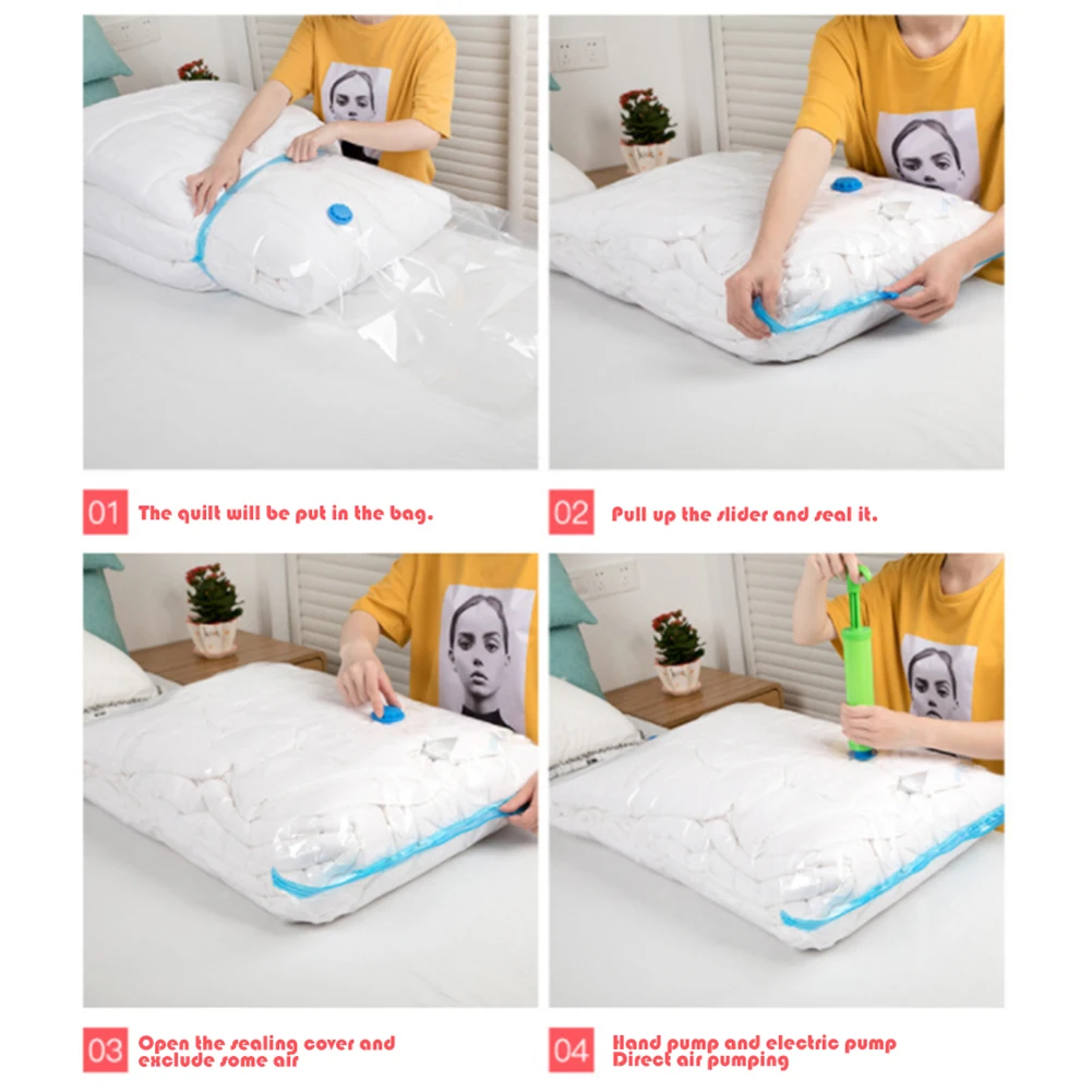 Home Vacuum Bag for Clothes Storage Bag With Valve Transparent Border Foldable Compressed Organizer Saving Seal Packet Save Spac