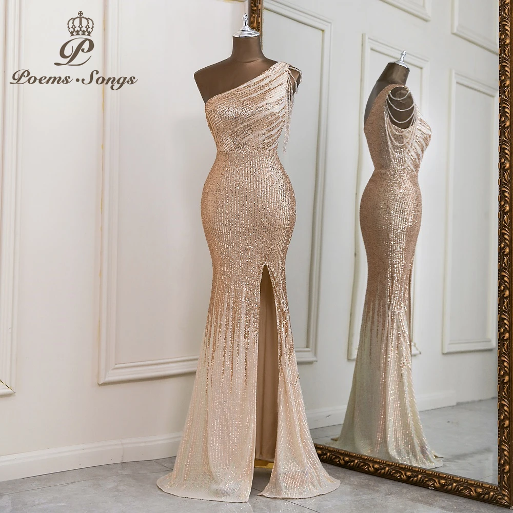 Exquisite One shoulder style evening dress prom dresses evening gowns vestidos de fiesta robe de soirée de mariage