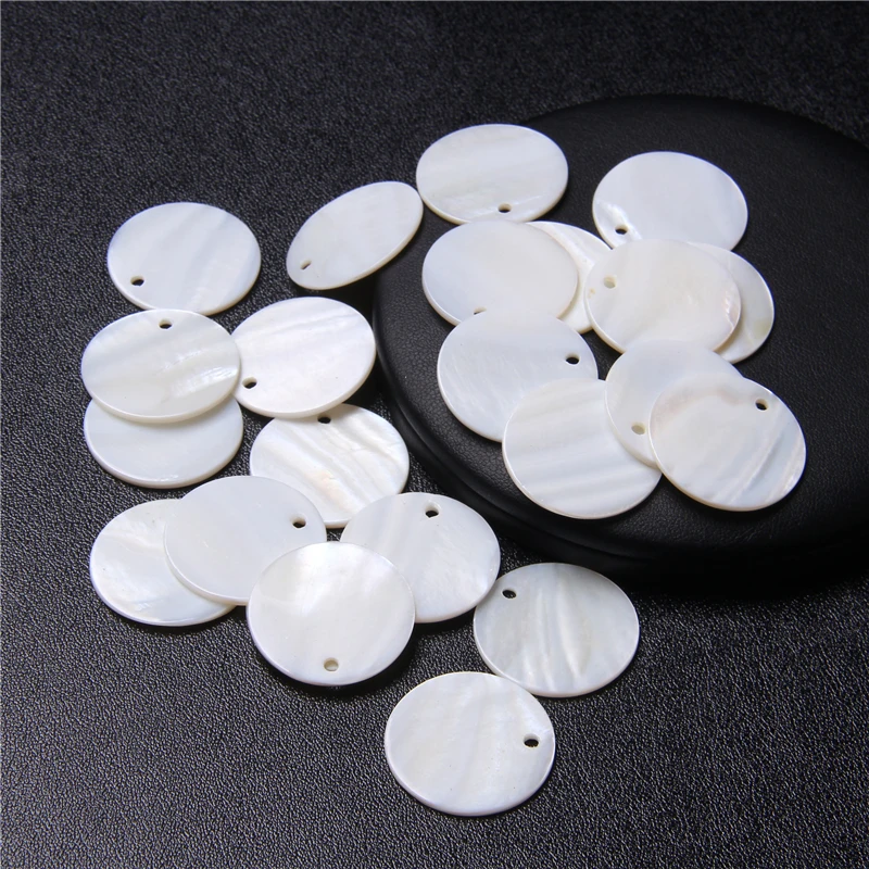 10mm/25mm Natural Mother of Pearl Beads Plated Shell White Flat Round Coin Shell Pendants Beads for Jewelry Making Handmade DIY