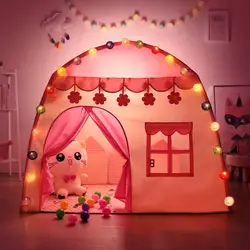 Tenda portatile per bambini Giocattolo per interni ed esterni Giardino pieghevole Piccola casa Giochi di imitazione Tende giocattolo Casetta da gioco per ragazza Regalo Lampada a stella da 5 m