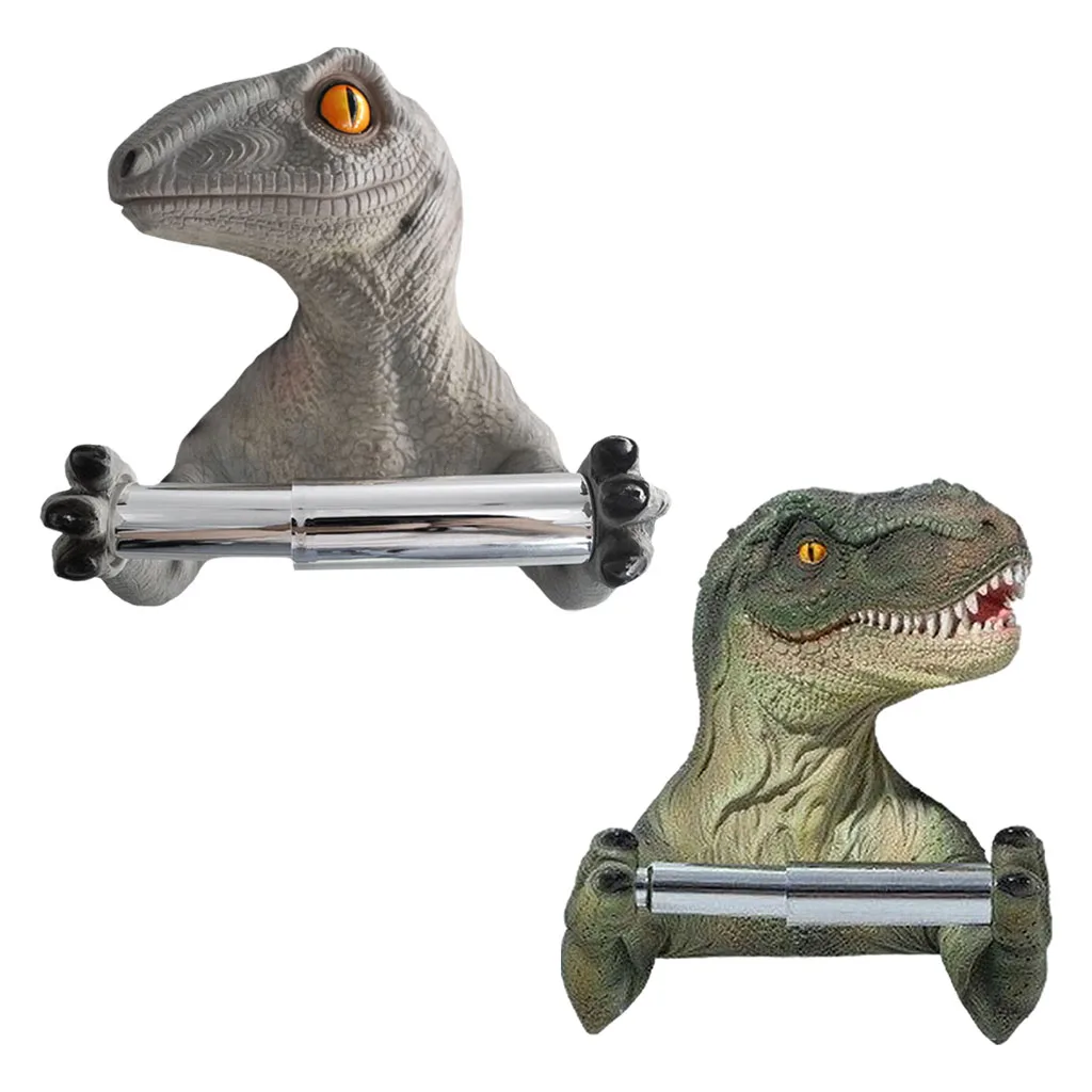 

3D Dinosaur Toilet Paper Holder Organization Wall Storage Toilet Roll Holder Shelf Organizer Punch Free for Bathroom Shower Room