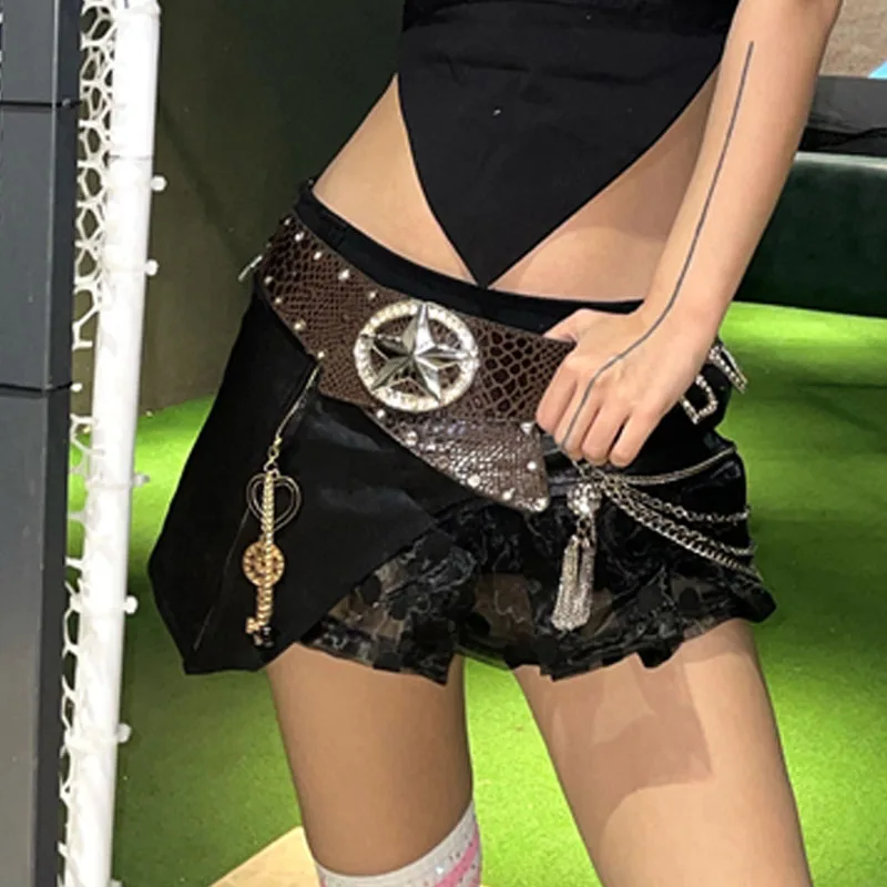 Summer Free shipping Sexy Nightclub PU leather Denim Mini Short Skirts Shorts Culottes with Belt