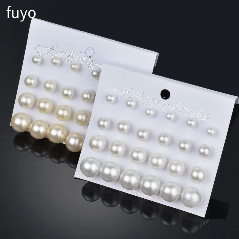 Hot 12 pairs/set White Simulated Pearl Earrings Set For Women Wedding Bride Ball Stud Earrings Bijouteria brincos Bijoux Jewelry