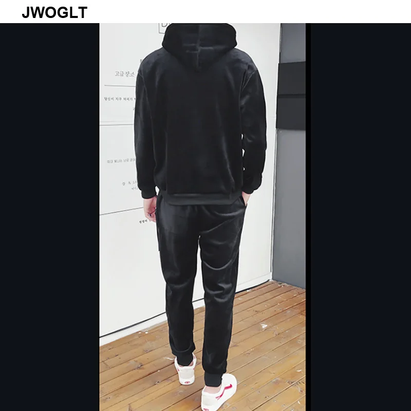 Autumn Winter Soft Warm Men Velour Tracksuit Korean Fashion Gold Velvet Track Suit Hoody Hoodies and Jogger Pants 2Pieces Outfit