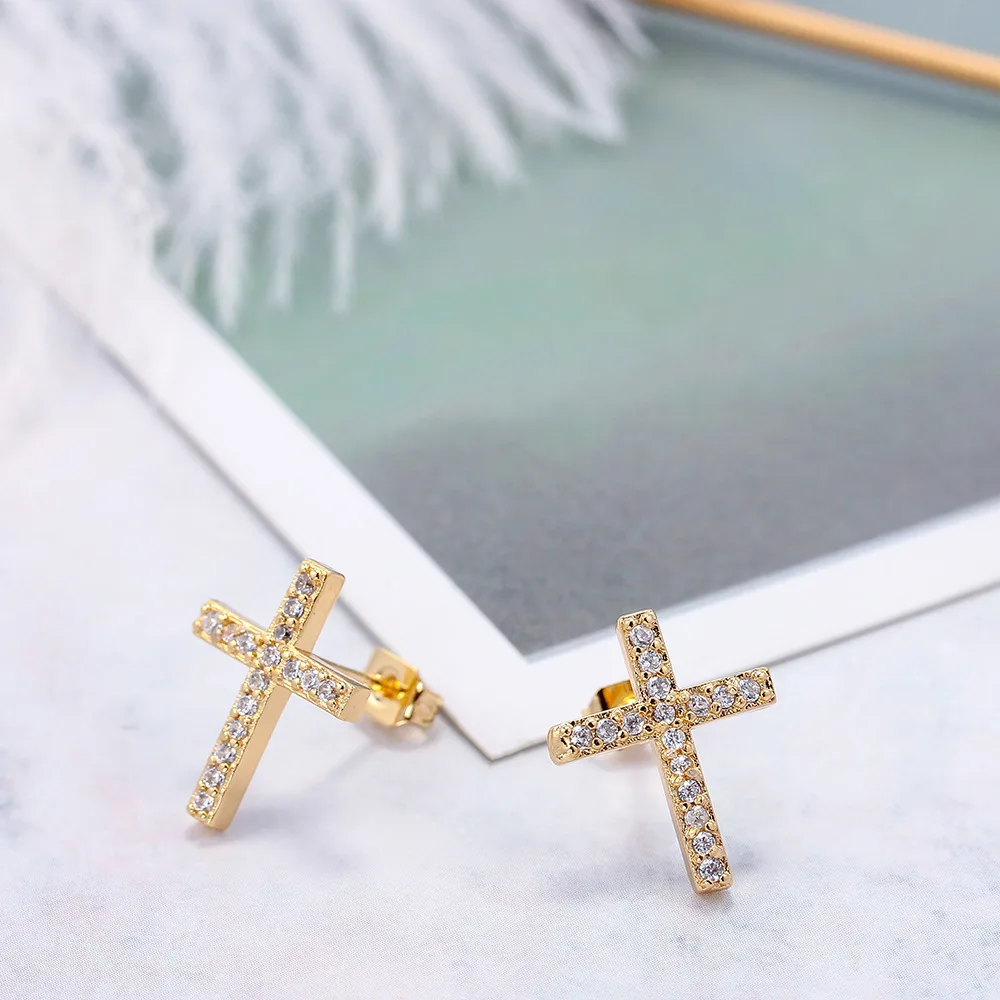 SIPENGJEL New Vintage Cross Women Earrings Dazzling Crystal Zircon Stud Earrings For Women Punk Hip Hop Jewelry 2022