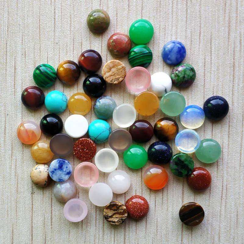 Wholesale 50pcs/lot  fashion good quality assorted natural stone round cab cabochon beads for jewelry Accessories 8mm free