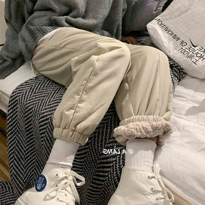 

Lamb plush trousers for men women thickened outer wear plus velvet warmth casual pants winter warm loose sports unisex