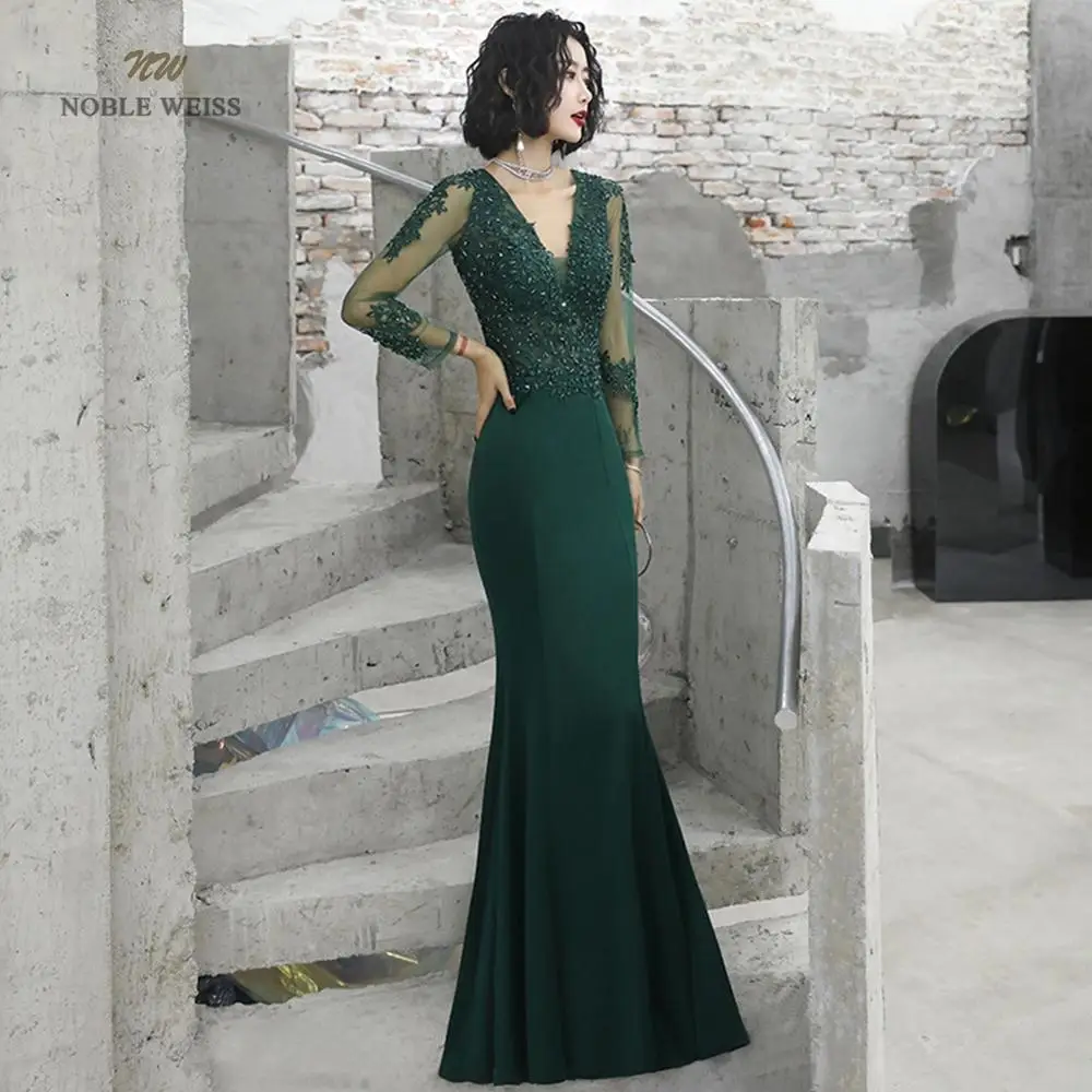 prom dresses sexy v-neck mermaid floor-length satin appliques beading prom dress cheap prom gown robe de soiree party dress