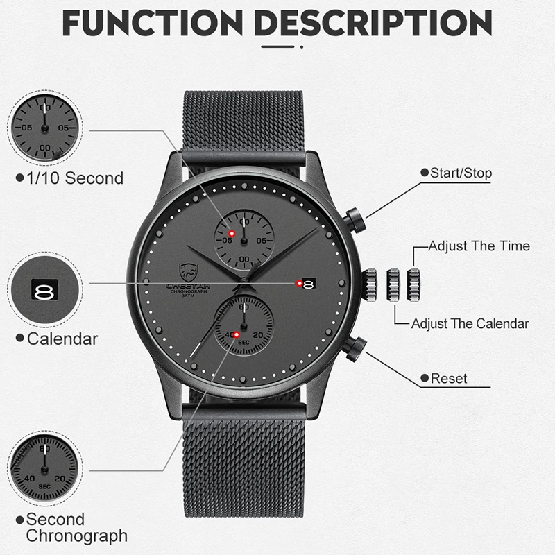 New CHEETAH Men Watch Fashion Military Sports Male Clock Stainless Steel Luxury Waterproof Quartz Wristwatch Relogio Masculino