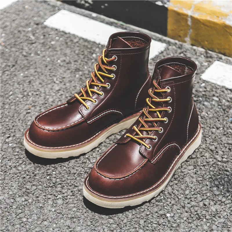 Yomior Luxury Brand Handmade Men Boots Vintage Casual Autumn Winter Cow Leather Shoes British Ankle Boots Wings Motorcycle Boots