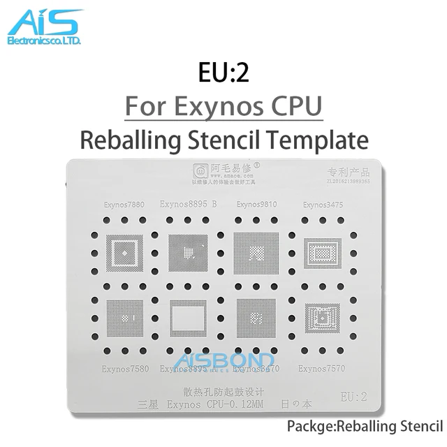Amaoe EU2 BGA Reballing Stencil dla Samsung Exynos 9810 8895 7880 7580 7570 3470 3475 CPU Planting Tin Net Repair Tools
