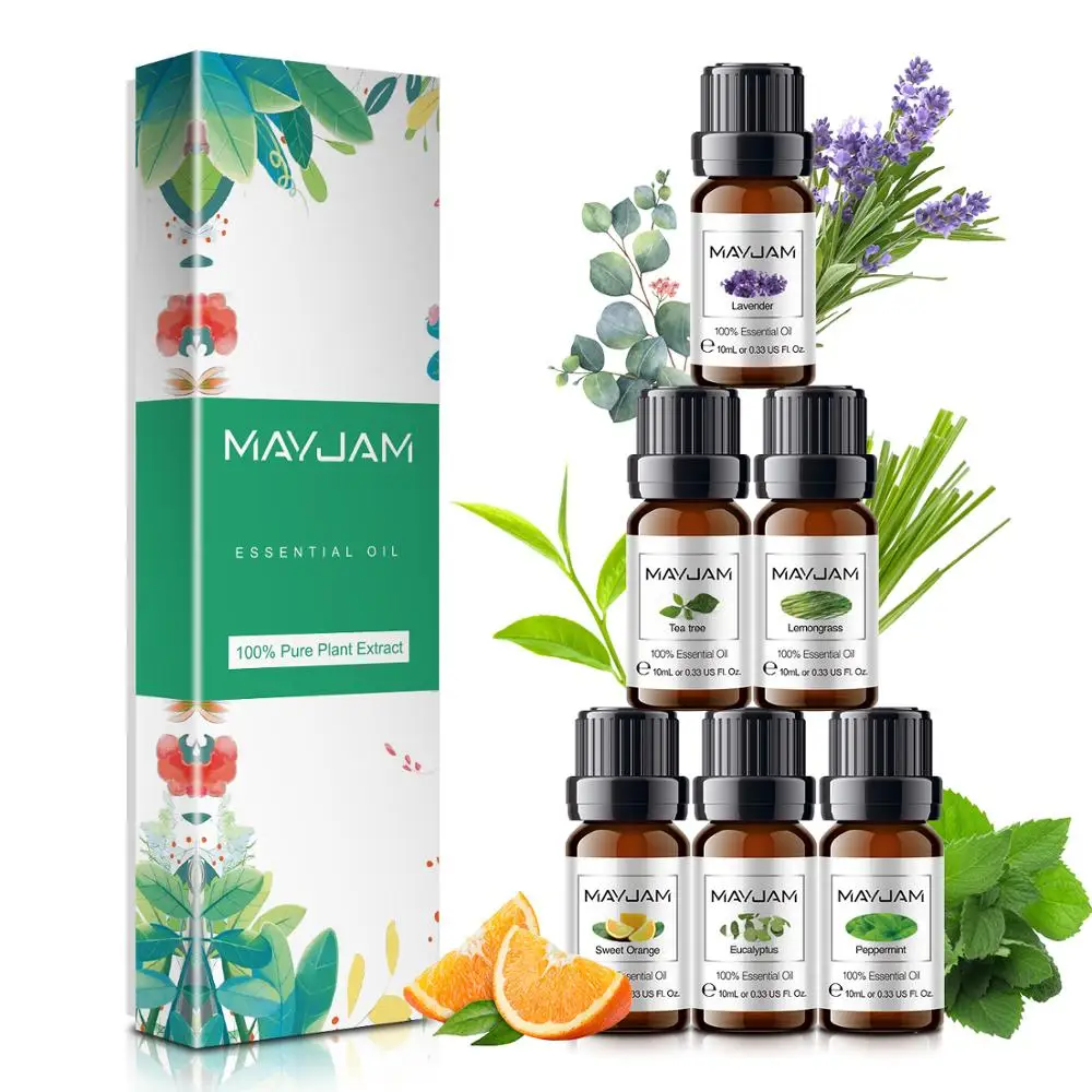 10ML MAYJAM Essential Oils 6pcs Gift Set Humidifier Aromatherapy Diffusers Lavender Eucalyptus Mint Lemongrass Tea Tree Oil