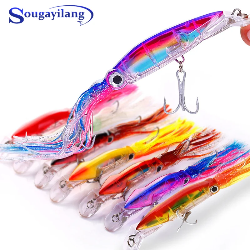 Sougayilang 1 PC 41g 24cm Sea Fishing Long Shot Big Octopus Squid Bait Luya Bait Fake Bait With Beard Plastic Squid Bait