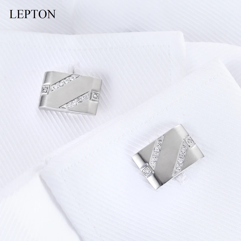 

Lepton High quality Matte Stainless Steel Cufflinks with Zircon - Fashionable Men's Accessory for Wedding Groom Business Gift