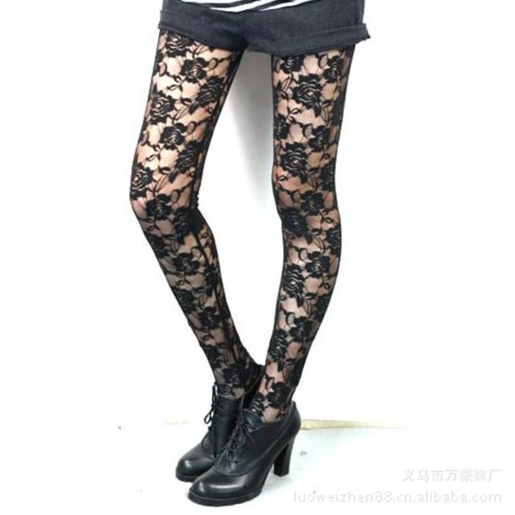 Mallas de piel sintética con encaje Floral para mujer, pantalones sexys de color negro y rosa, regalos, gran oferta
