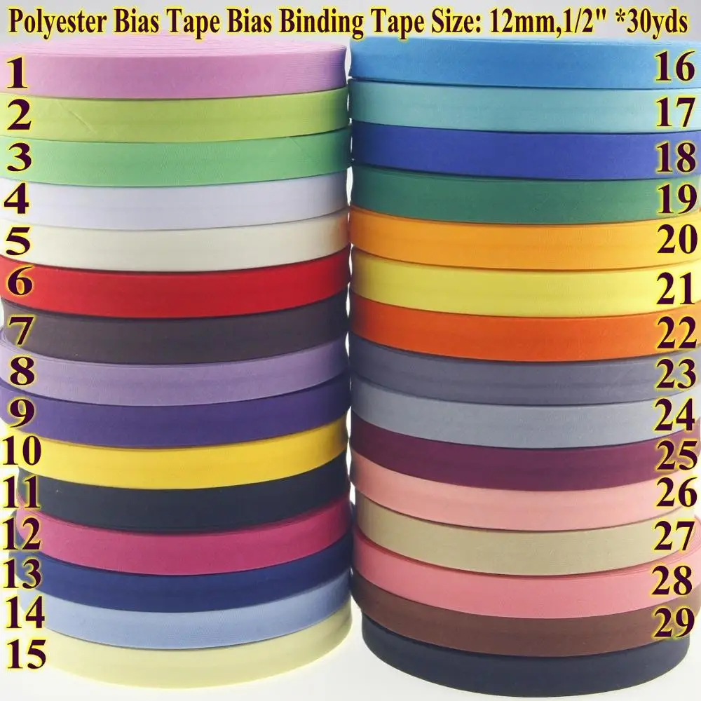 Polyester Bias tape Bias Binding Tape,bias tape,size:12mm, width:1/2 inch, 30yds the least narrowest DIY Sewing folded bias tape