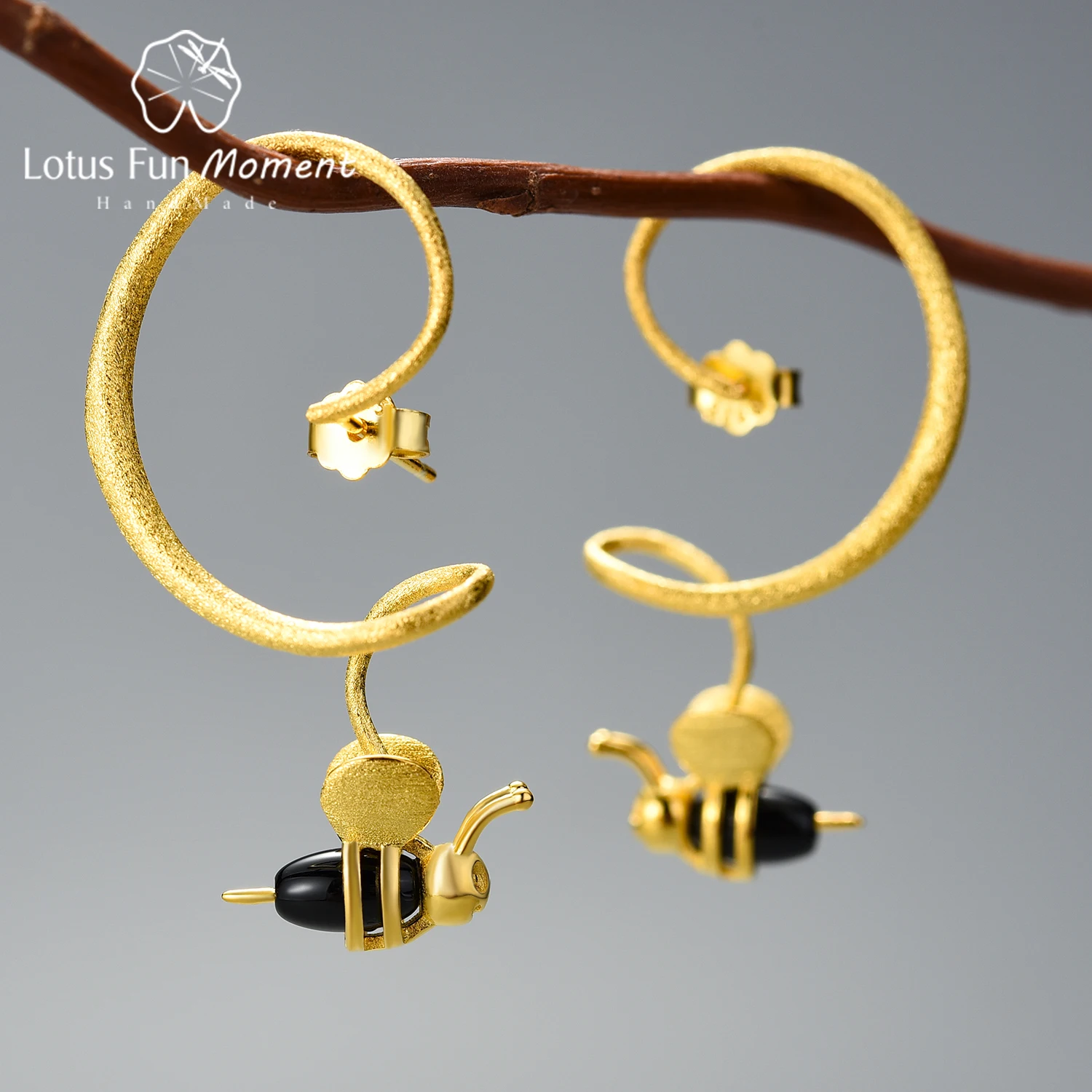 

Lotus Fun Moment натуральный драгоценный камень золото 18 карат est Desgin Honey Bee висячие серьги для женщин стерлингового серебра 925 пробы эффектные ювелирные изделия