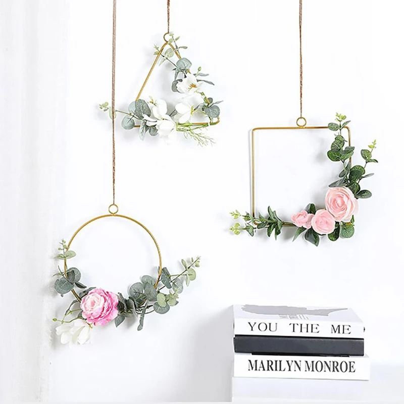 3pcs 20cm/8inch Metal Floral Hoop Geometric Wreath Macrame Gold Rings Floral Wreath for Wall Decoration Photograph Wedding Decor