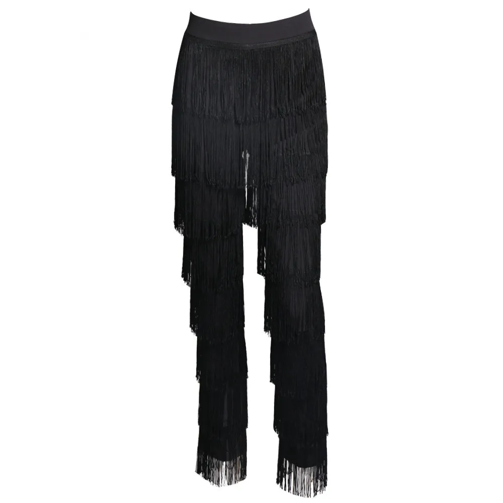 Missord White Pants Women Fashion High Waist Tassel Zip Long Pants Black Fringed Trousers