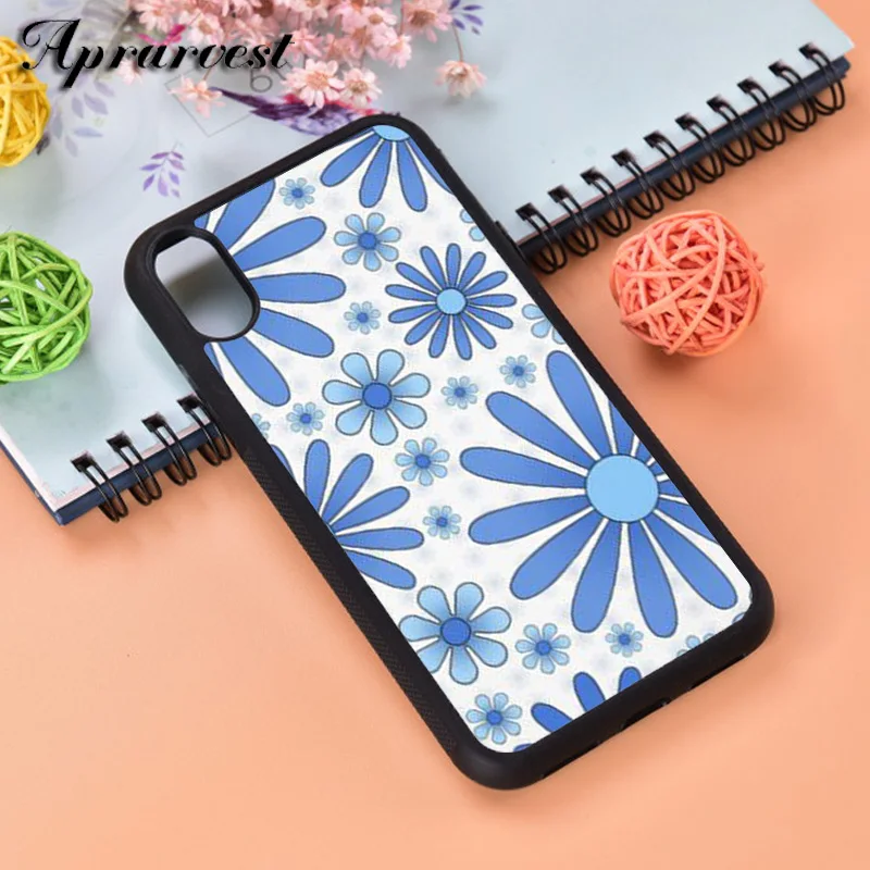 Aprarvest Blue Flower Power Silicone Rubber Phone Case Cover For iPhone 6 6S 7 8 PLUS X XS XR 11 12 MINI PRO MAX