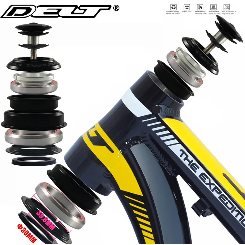 DELT 1-1/8 Bicycle Headset 44x28.6 & 55/56x39.8/30MM Tapered 28.6 Straight Tube Bike Fork Internal Steering 2 Bearing Pads