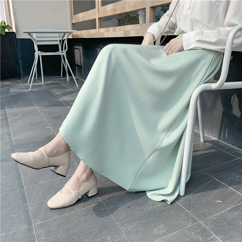 

Solid Black White Long Skirt Women Chiffon Midi Pink A Line Skirts Jupe Faldas Longue Woman Vintage Clothes Korean Style Female