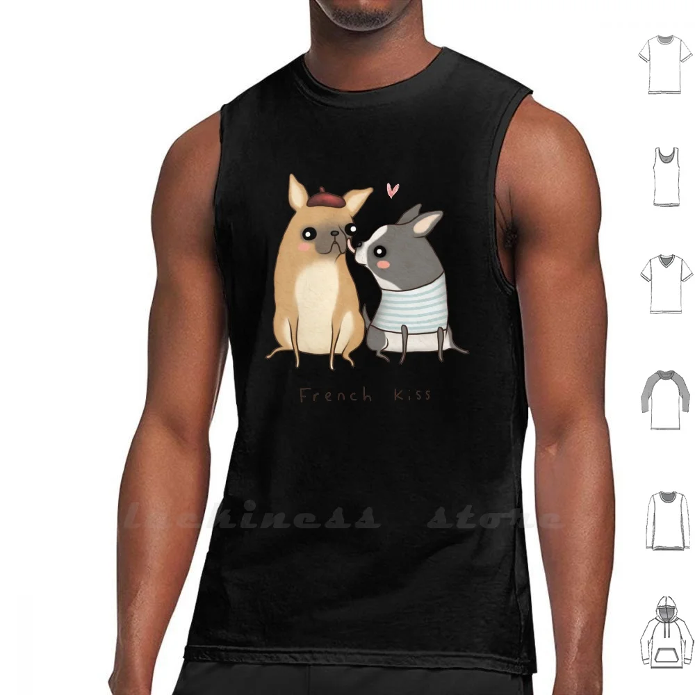 French Kiss Tank Top Vest Sleeveless Men Women Cotton French Kiss Bulldog France Kissing Dog Love Kissy Terrier Pug Paris