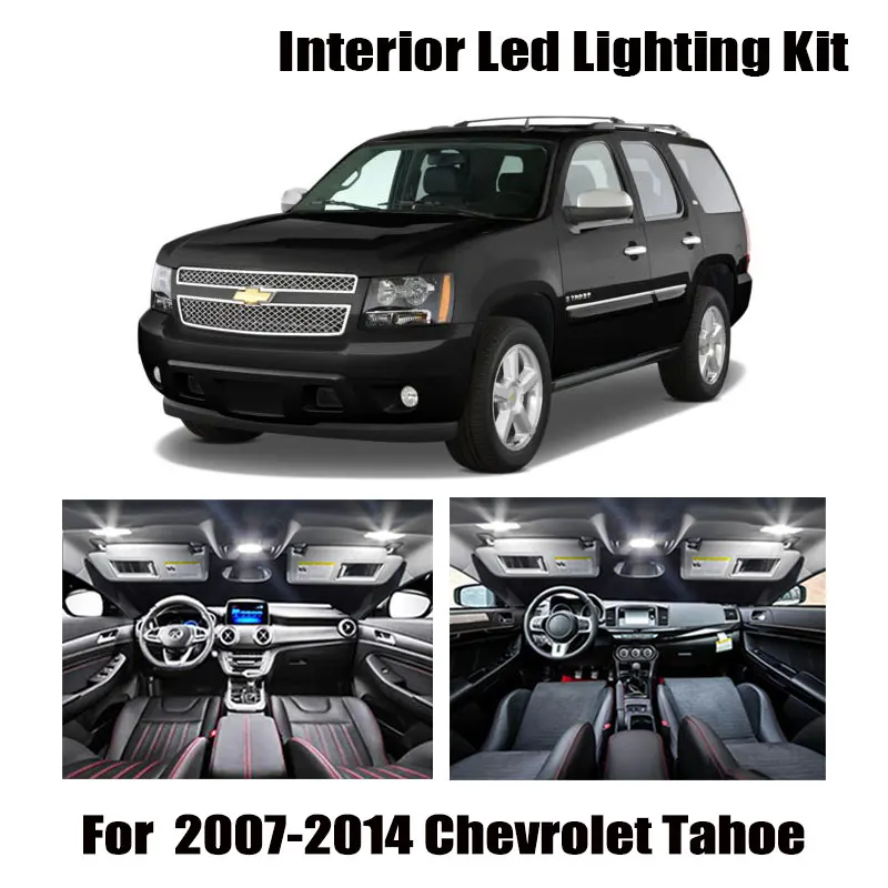 14 Bulbs White LED Car Light Interior Kit Fit For Chevrolet Tahoe 2007-2010 2011 2013 2014 Map Dome Trunk Cargo License Lamp