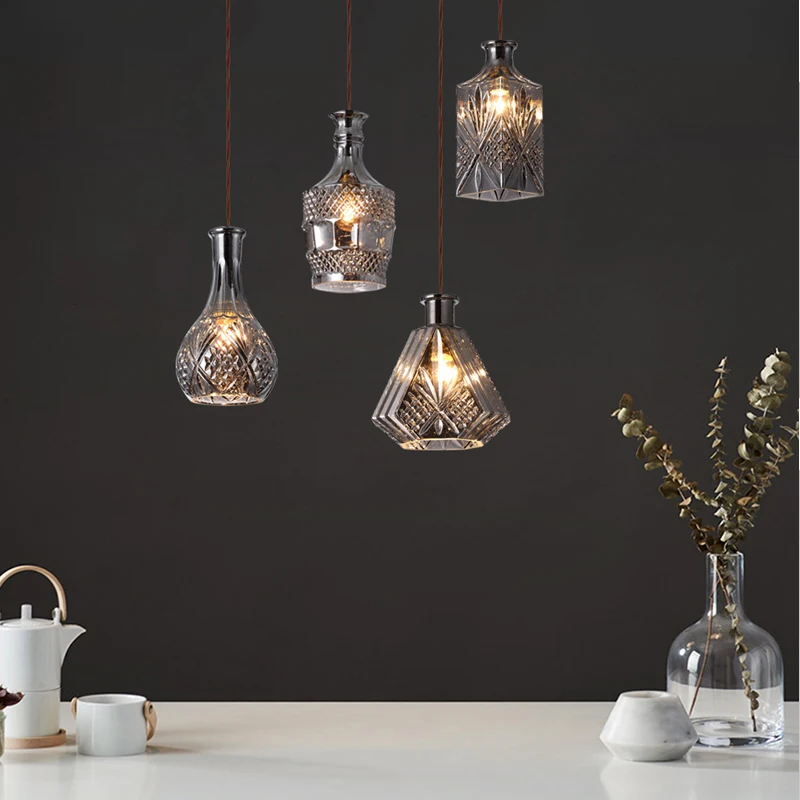 

Glass Bottle Pendant Lights Modern Living Room Bedroom Bedside Hanging Lamp Kitchen Pendant Lamp Decor Lighting Industrial Lamp